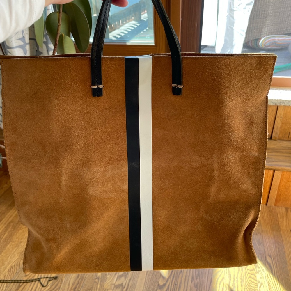 Clare V. Brown Suede Tote Bag with Stripe